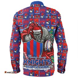 Newcastle Knights Long Sleeve Button Shirt Merry Ugly Christmas Comic Style