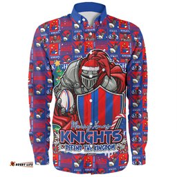 Newcastle Knights Long Sleeve Button Shirt Merry Ugly Christmas Comic Style
