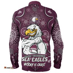 Manly Warringah Sea Eagles Long Sleeve Button Shirt Aboriginal Pattern Inspired Victory Is Ours