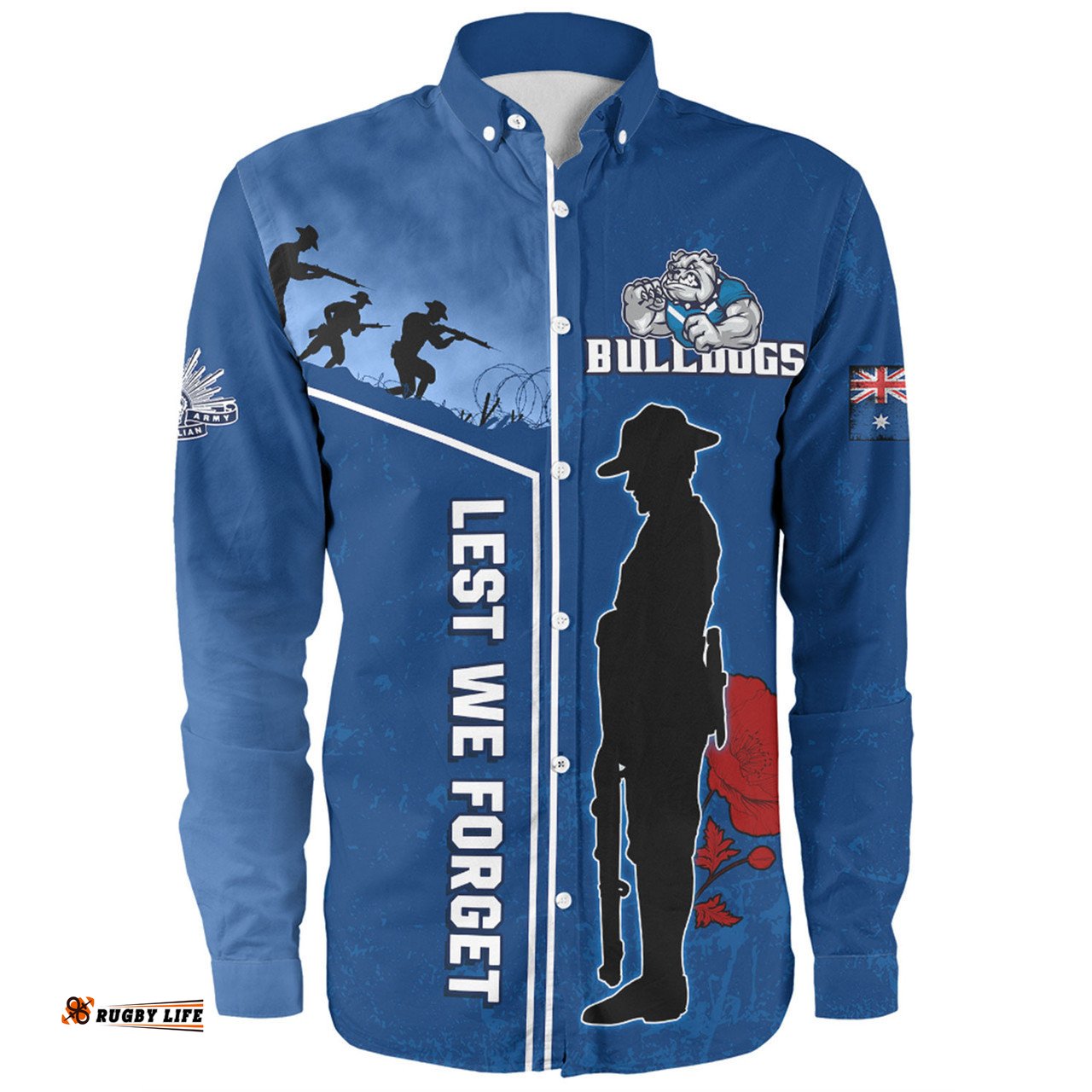 Canterbury-Bankstown Bulldogs Long Sleeve Button Shirt - Anzac Day Lest We Forget Poppy