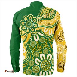 Australia Long Sleeve Button Shirt Aboriginal Dot Design Kangaroo
