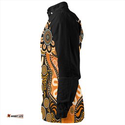 Australia Long Sleeve Button Shirt Aboriginal Dot Painting Background