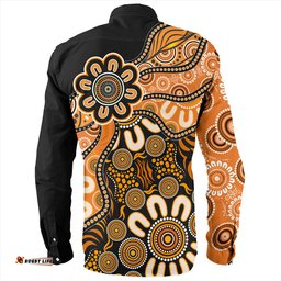 Australia Long Sleeve Button Shirt Aboriginal Dot Painting Background