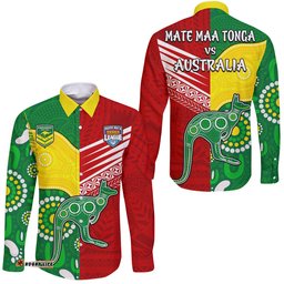 Australia Kangaroos and Mate Maa Tonga Hawaii Long Sleeve Button Shirt No2