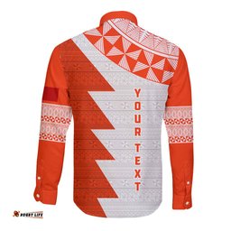 Custom Tonga Rugby Long Sleeve Button Shirt Ikale Tahi Ngatu Tribal Pattern Half Style