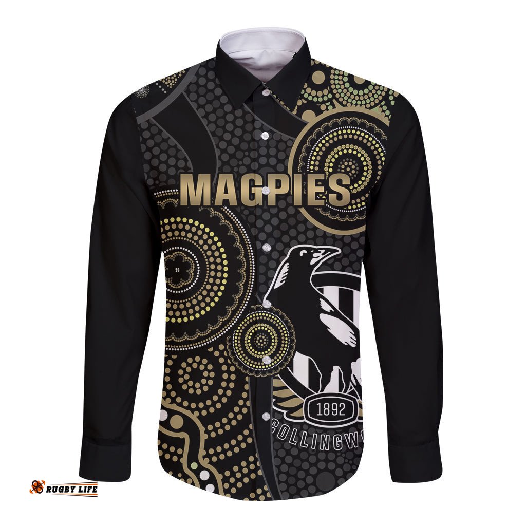 Custom AFL Collingwood Long Sleeve Button Shirt Indigenous Magpies Dynamic Version