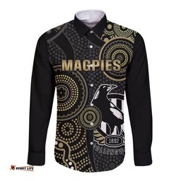 Custom AFL Collingwood Long Sleeve Button Shirt Indigenous Magpies Dynamic Version