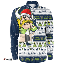 Canberra Raiders Long Sleeve Button Shirt Merry Ugly Christmas Our Beloved Team Scratch Style