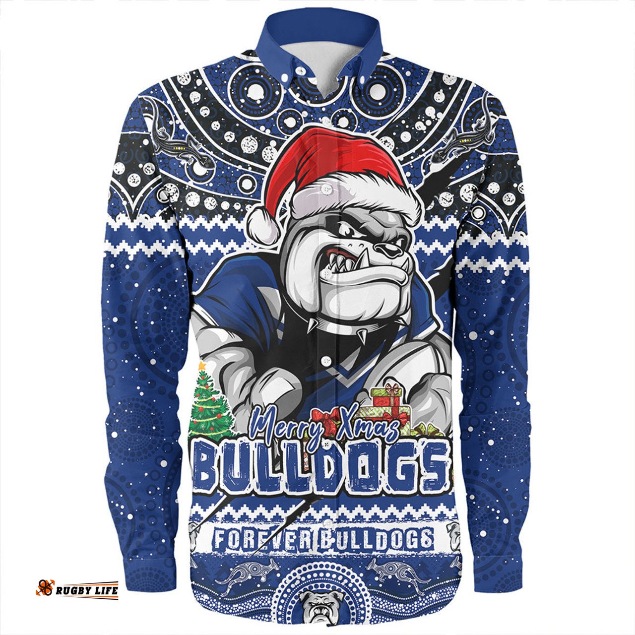 Canterbury-Bankstown Bulldogs Long Sleeve Button Shirt Aboriginal Xmas Special Ugly Christmas Style