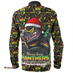 Penrith Panthers Long Sleeve Button Shirt Merry Ugly Christmas Comic Style