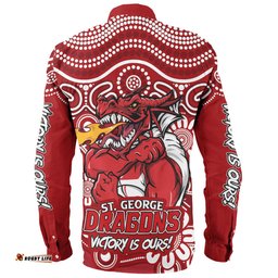 St. George Illawarra Dragons Long Sleeve Button Shirt Aboriginal Inspired Tough Fan Rugby For Life Ver 2.0