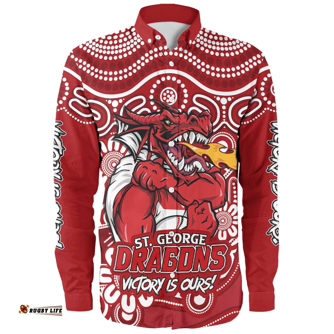 St. George Illawarra Dragons Long Sleeve Button Shirt Aboriginal Inspired Tough Fan Rugby For Life Ver 2.0