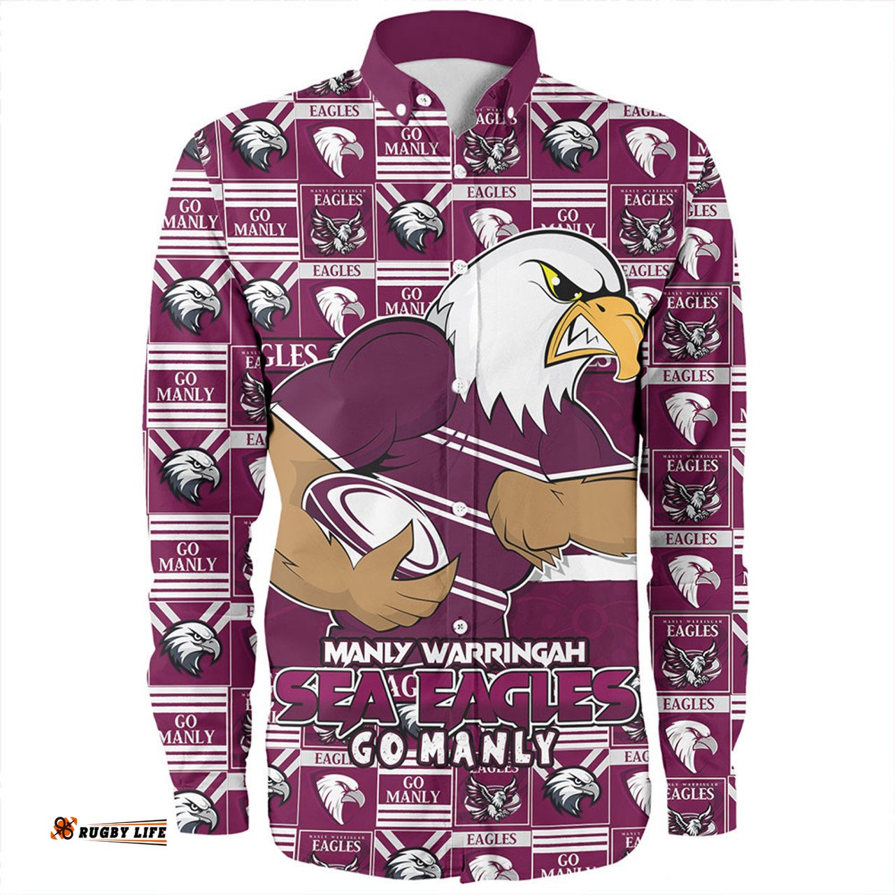 Manly Warringah Sea Eagles Long Sleeve Button Shirt Champion������������������������������������������������������s Pride Comic Style
