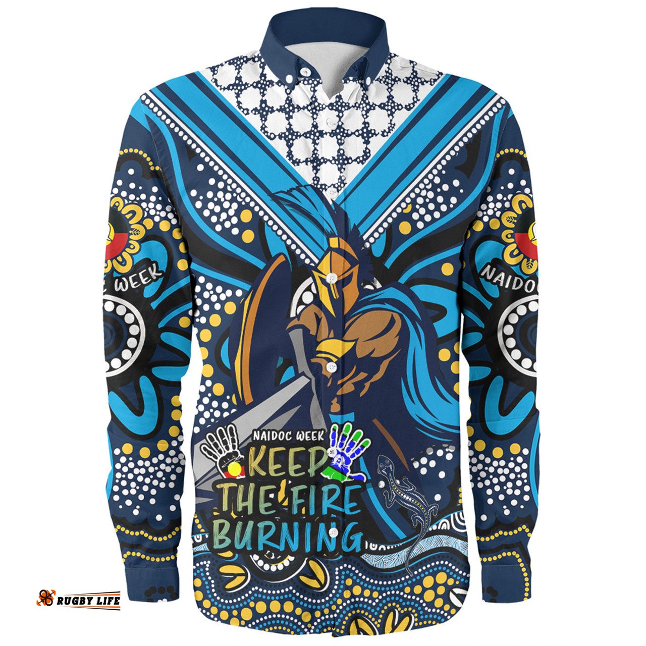 Gold Coast Titans Long Sleeve Button Shirt Aboriginal Inspired Naidoc Week Custom For Die Hard Fan Supporters
