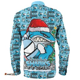 Cronulla-Sutherland Sharks Long Sleeve Button Shirt Merry Ugly Christmas Comic Style