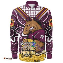 Brisbane Broncos Long Sleeve Button Shirt Aboriginal Inspired Naidoc Week Custom For Die Hard Fan Supporters