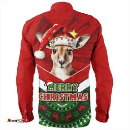 Australia Long Sleeve Button Shirt Holiday Kangaroo Merry Christmas