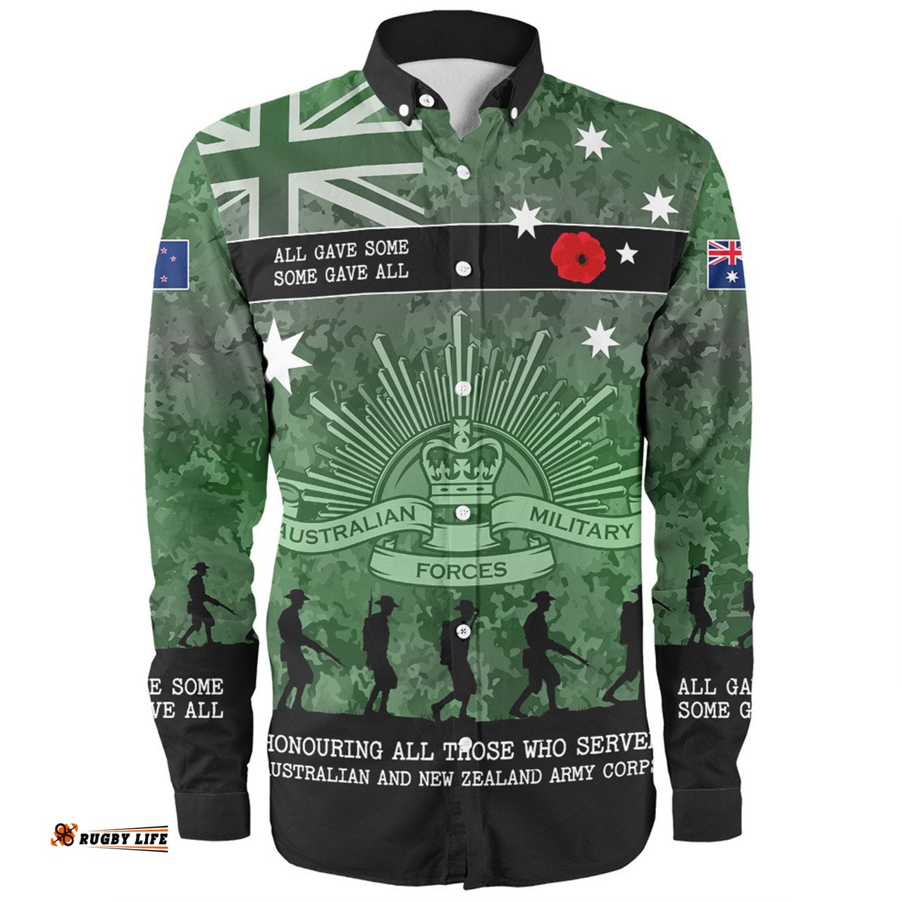 Australia Anzac Day Long Sleeve Button Shirt - Australia and New Zealand Warriors All gave some Some Gave All Green Long Sleeve Button Shirt