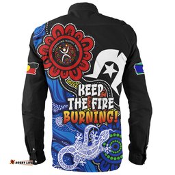 Australia Long Sleeve Button Shirt Naidoc Week 2024 Indigenous Keep The Fire Burning Aboriginal Dot Art Painting