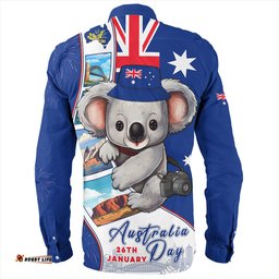 Australia Long Sleeve Button Shirt Happy Australia Day Koala With Pictures Of Famous Places