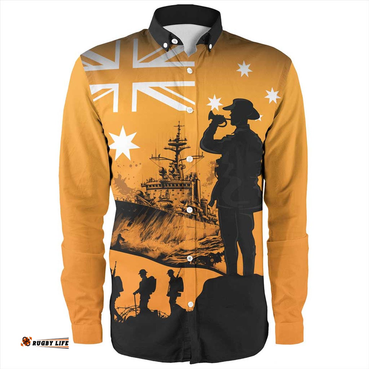 Australia Long Sleeve Button Shirt Lest We Forget Navy Anzac