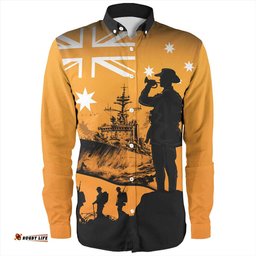 Australia Long Sleeve Button Shirt Lest We Forget Navy Anzac