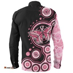 Australia Long Sleeve Button Shirt Indigenous Butterfly Aboriginal Dot Arts
