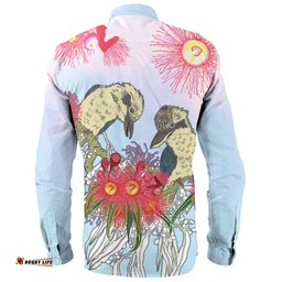 Australia Kookaburra Long Sleeve Button Shirt - Couple Kookaburra With Eucalyptus Flower Art Long Sleeve Button Shirt
