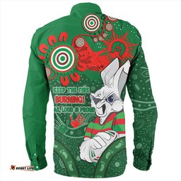 South Sydney Rabbitohs Long Sleeve Button Shirt Aboriginal Indigenous Naidoc Week Dreamtime Dot Painting With Flag