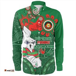 South Sydney Rabbitohs Long Sleeve Button Shirt Aboriginal Indigenous Naidoc Week Dreamtime Dot Painting With Flag