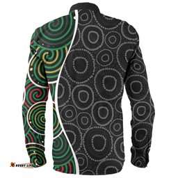 Australia Aboriginal Long Sleeve Button Shirt - Green Dot Art Circle Pattern From Aboriginal Art Long Sleeve Button Shirt