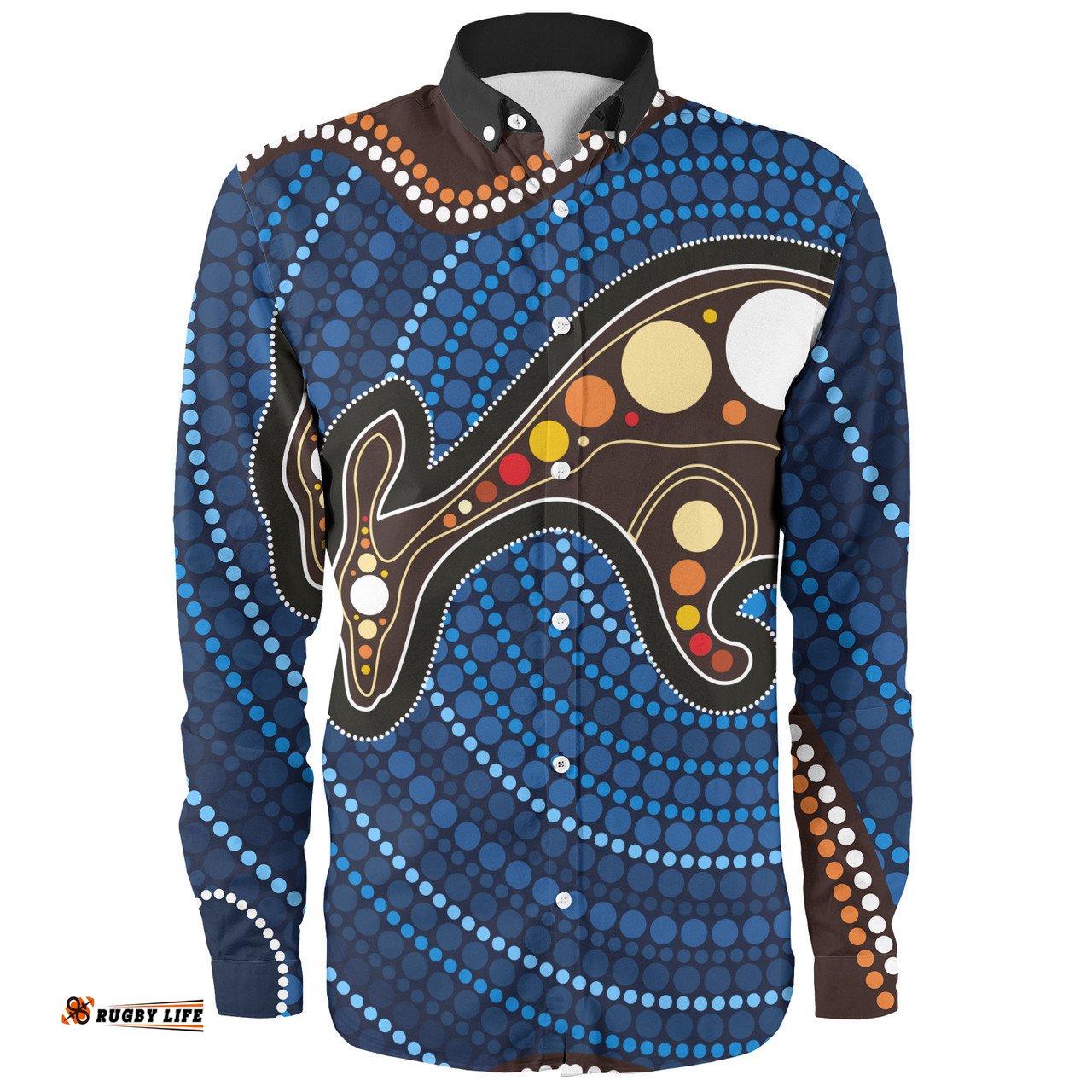 Australia Aboriginal Inspired Long Sleeve Button Shirt - Aboriginal Kangaroo Art Long Sleeve Button Shirt