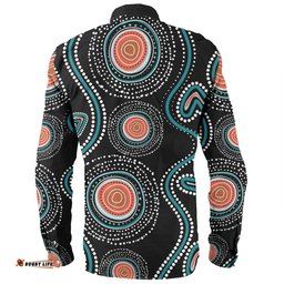 Australia Dot Painting Inspired Aboriginal Long Sleeve Button Shirt - Aboriginal Green Dot Patterns Art Painting Long Sleeve Button Shirt