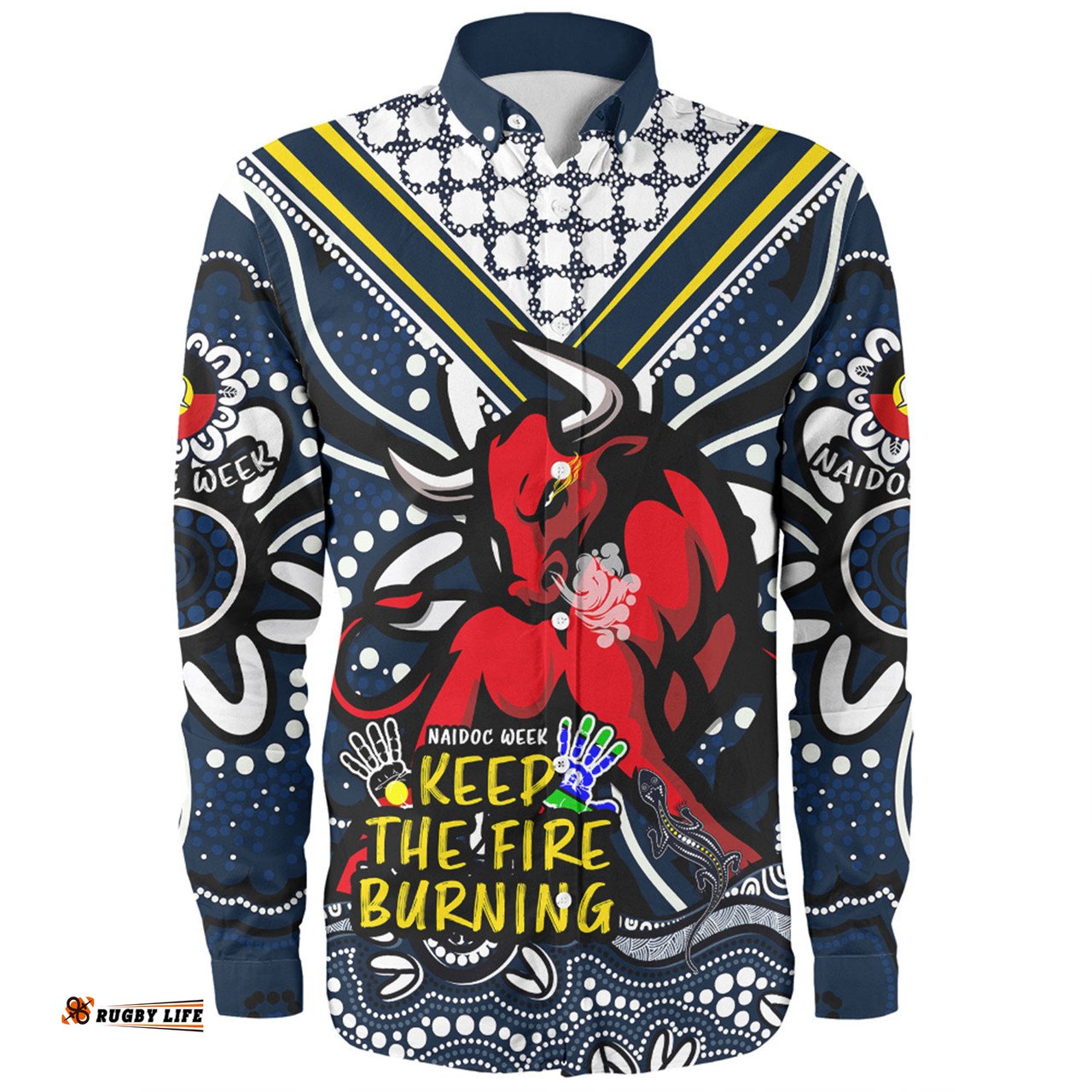 North Queensland Cowboys Long Sleeve Button Shirt Aboriginal Inspired Naidoc Week Custom For Die Hard Fan Supporters