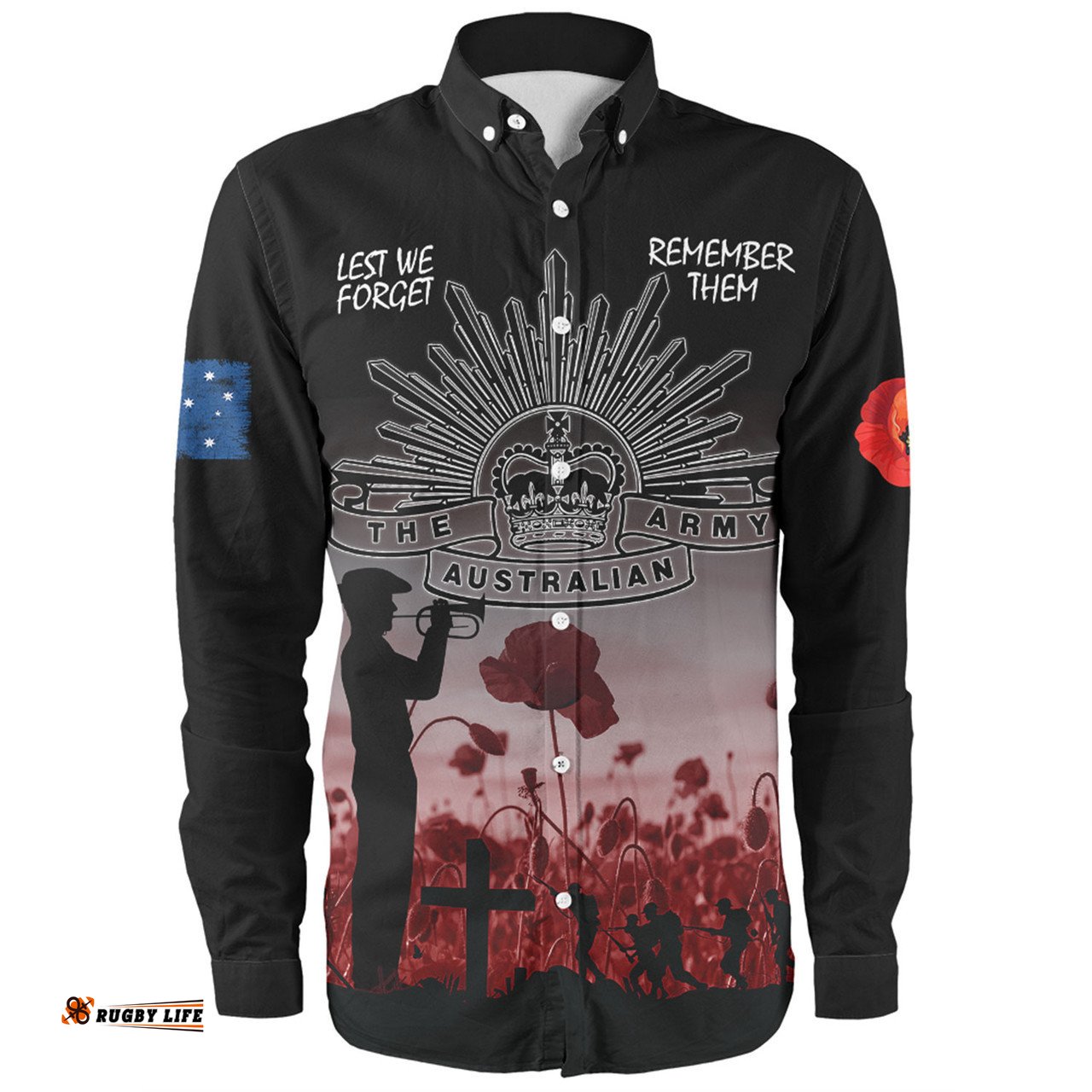 Australia Anzac Day Long Sleeve Button Shirt - Lest We Forget Red Long Sleeve Button Shirt