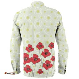 Australia Aboriginal Long Sleeve Button Shirt - Poppy Flowers Background In Aboriginal Dot Art Style Long Sleeve Button Shirt