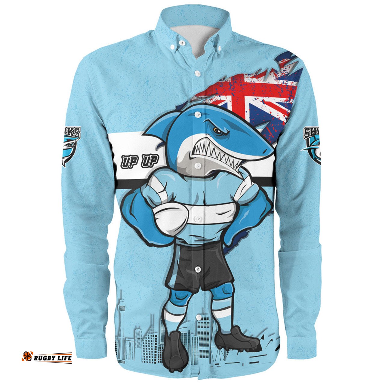 Cronulla-Sutherland Sharks Long Sleeve Button Shirt Custom For Die Hard Fan Australia Flag Scratch Style