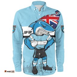 Cronulla-Sutherland Sharks Long Sleeve Button Shirt Custom For Die Hard Fan Australia Flag Scratch Style