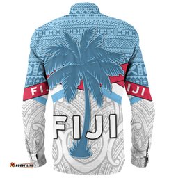 Australia South Sea Islanders Long Sleeve Button Shirt - Fiji In Fijian Tapa Pattern Coat Of Arms Symbol Long Sleeve Button Shirt