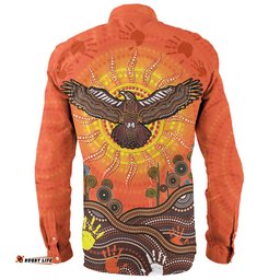 Australia Long Sleeve Button Shirt Indigenous Flying Eagle With Aboriginal Dot Art