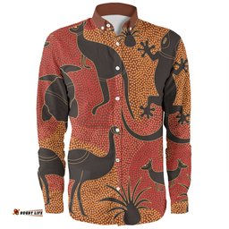 Australia Aboriginal Long Sleeve Button Shirt - Aboriginal Dot Art With Animals Long Sleeve Button Shirt