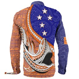 Australia South Sea Islanders Long Sleeve Button Shirt - New Ireland Flag With Polynesian Shark Pattern Long Sleeve Button Shirt