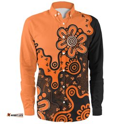 Australia Long Sleeve Button Shirt Aboriginal Style Of Background Blue (Grey,Orange)