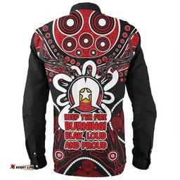 Australia Long Sleeve Button Shirt Naidoc Week Aboriginal Inspired Dot Art Painting And Aussie Lizard