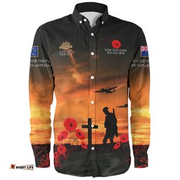 New Zealand Warriors Anzac Day Long Sleeve Button Shirt - New Zealand Warriors Remember Orange Long Sleeve Button Shirt