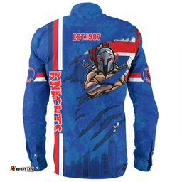 Newcastle Knights Long Sleeve Button Shirt - Happy Australia Day Flag Scratch Style