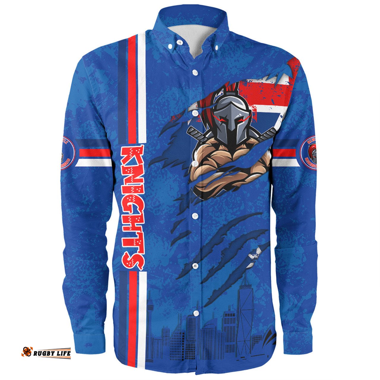 Newcastle Knights Long Sleeve Button Shirt - Happy Australia Day Flag Scratch Style