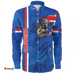 Newcastle Knights Long Sleeve Button Shirt - Happy Australia Day Flag Scratch Style