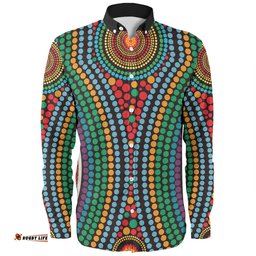 Australia Dot Painting Inspired Aboriginal Long Sleeve Button Shirt - Dot Color In The Aboriginal Style Long Sleeve Button Shirt