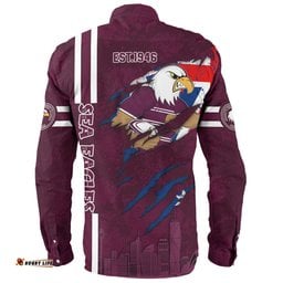 Manly Warringah Sea Eagles Long Sleeve Button Shirt - Happy Australia Day Flag Scratch Style
